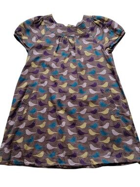 Mini Boden Dress with Bird Print Girls Size 5-6 Y